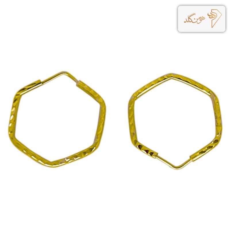 گوشواره طلاحلقه ای تراش 6ضلعی متوسط E612