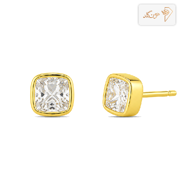 گوشواره طلا میخی تک نگین مربع E810