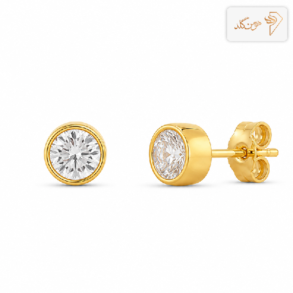 گوشواره طلا میخی تک نگین دایره E811