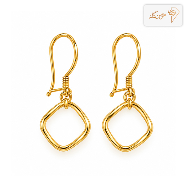 گوشواره طلا آویز مفتولی مربع E875